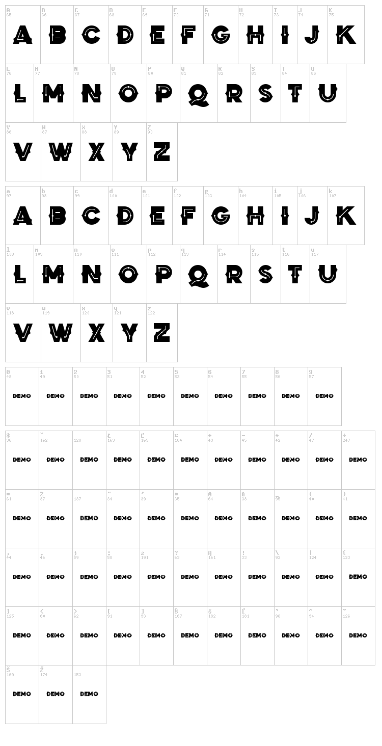 Zilap Black Storm font map